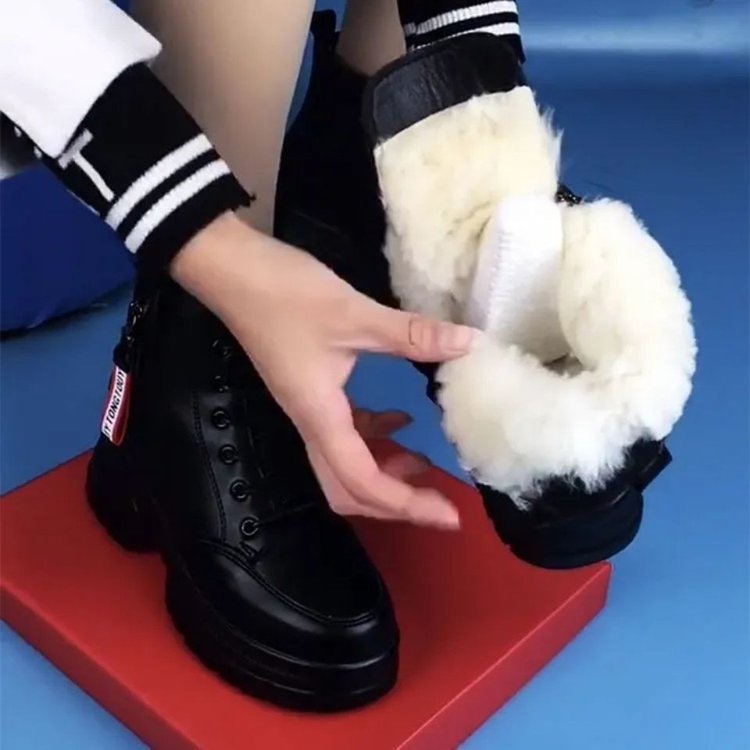 厚底马丁靴女加绒短靴2025秋冬季增高显瘦小个子增高皮靴防滑棉鞋|undefined