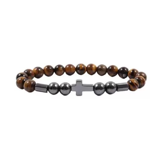 Fábrica directa de piedra natural cuentas de acero inoxidable cruces cuentas pulseras de joyería de piedra volcánica pulseras image 9