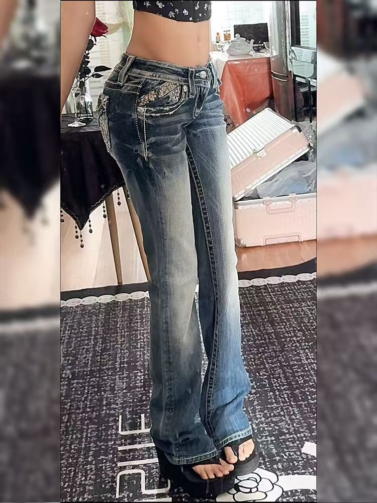 Women's Plus Size Low Rise Distressed Washed Jeans Denim Trousers_voghion.com