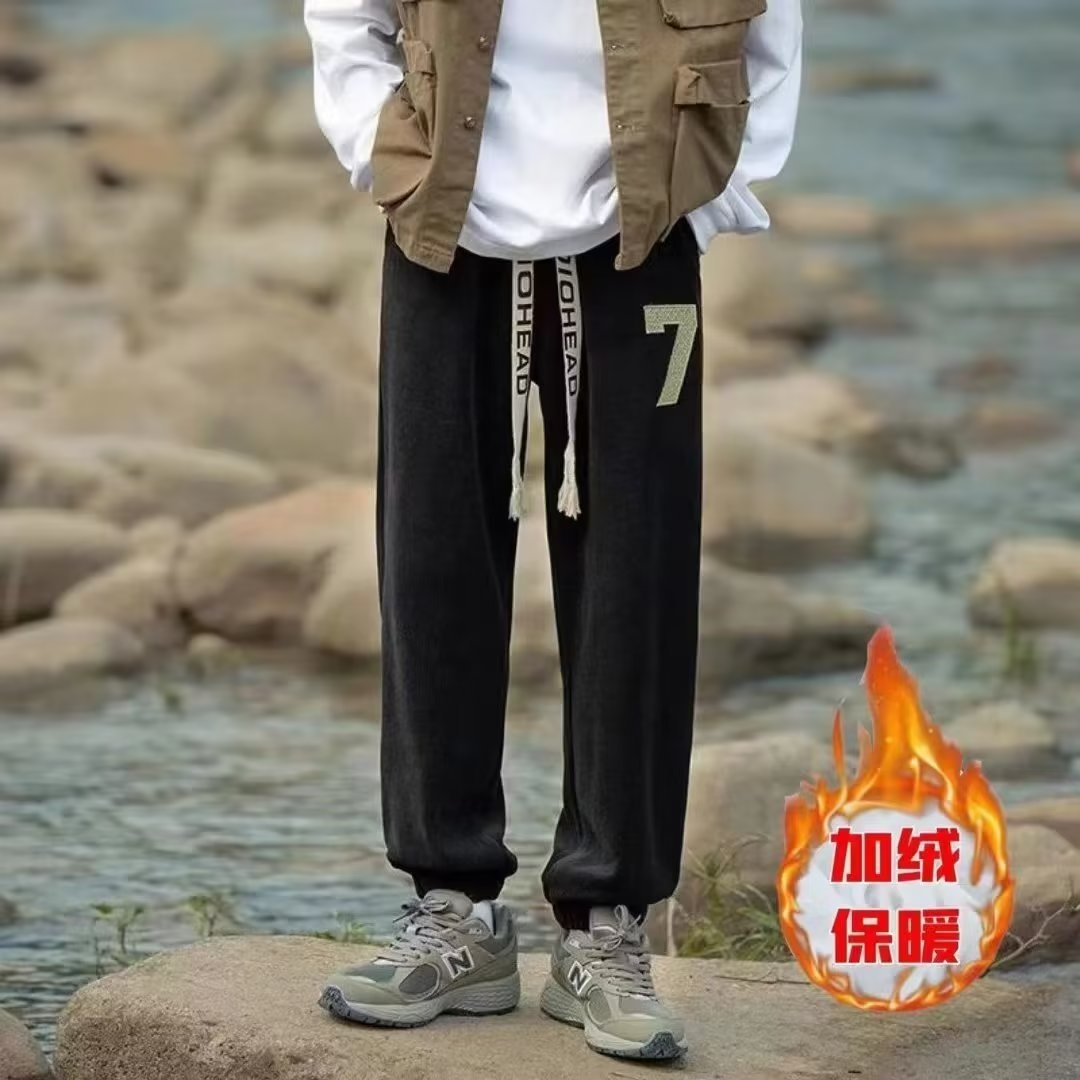 美式灯芯绒裤子男款秋季直筒宽松大码加绒男裤春秋款休闲束脚卫裤