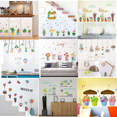 New birdcage plant potted hanging basket stickers glass door window decoration stickers cafe decoration wall stickers