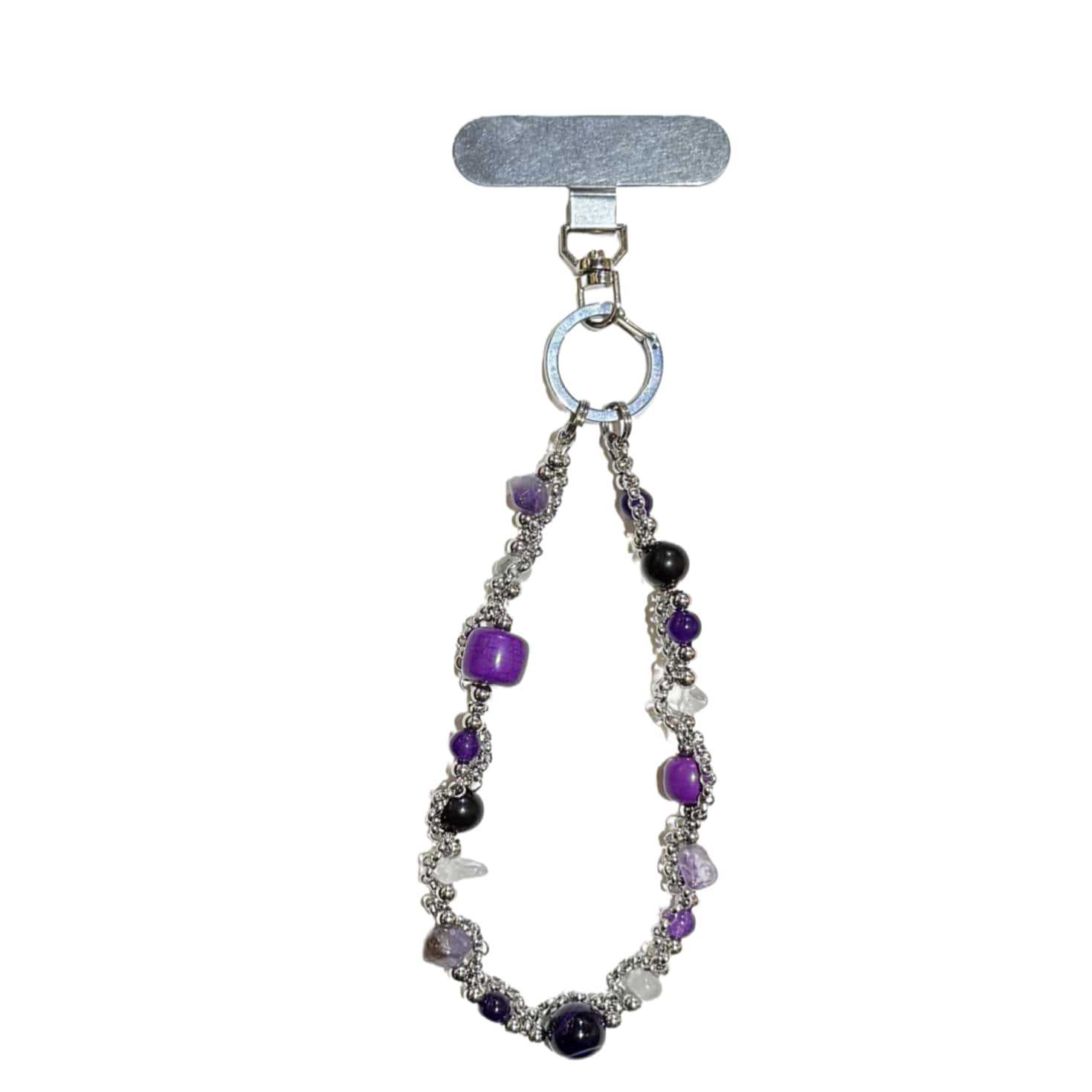 Nueva marca de marea de alta calidad púrpura encantador cadena de acero con cuentas de caso de teléfono móvil colgante bolso colgante colgante de muñeca inswind