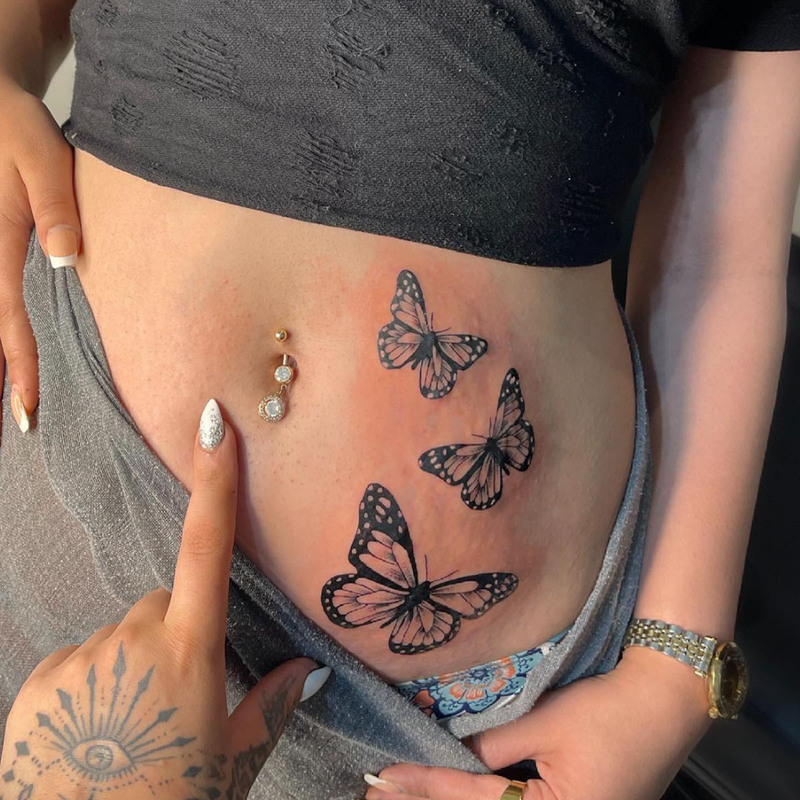 Hot Girl Style Realistic Butterfly Tattoo Stickers, Black and Gray Gradient Monarch Butterfly Design, High-End Waterproof Tattoo Stickers