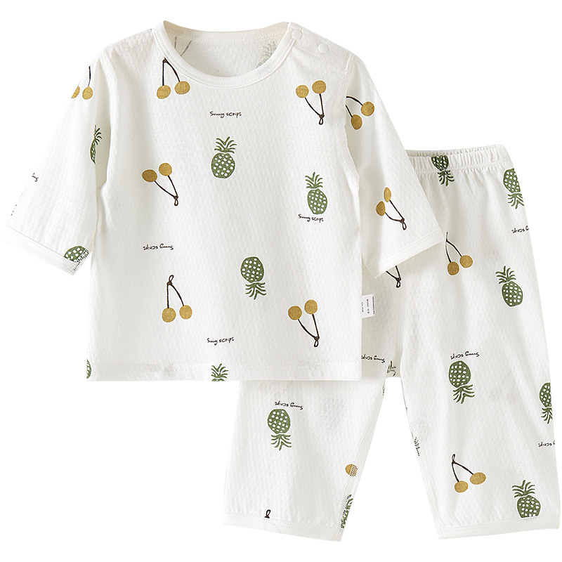 Baby summer set de aire acondicionado de algodón de manga media de dos piezas para niños y niñas, ropa de verano delgada para bebés divididos