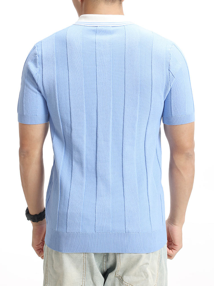 Europa y América transfronterizos de seda de hielo hombre con solapa de punto polo camiseta de verano vieja camiseta de negocios de hombre bordado mangas cortas