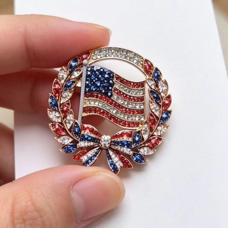 New Cross-Border Supply of American Independence Day Flag Laurel Commemorative Brooch with Diamond-Encrusted Flag Flower Pin and Anniversary Badge New Cross-Border Supply of American Independence Day Flag Laurel Commemorative Brooch with Diamond-Encrusted Flag Flower Pin and Anniversary Badge