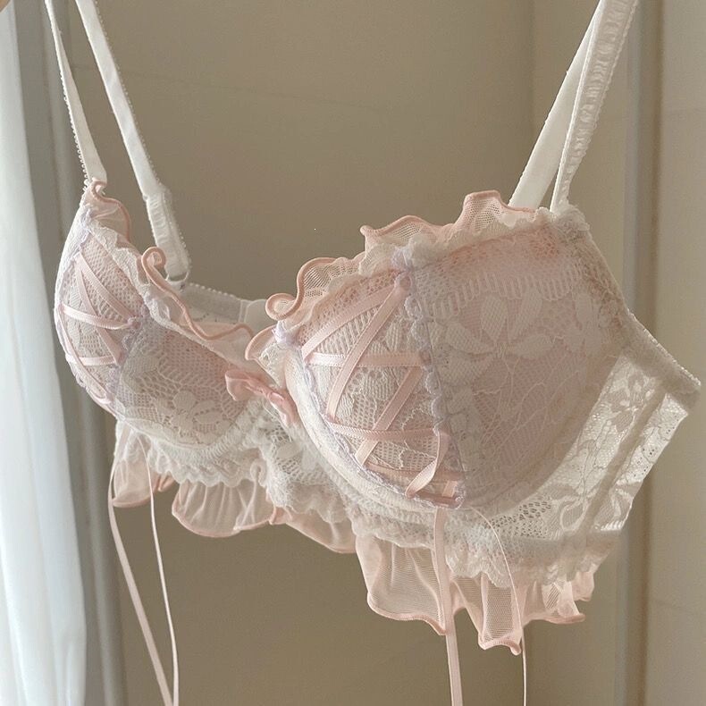 So pure and desirable! Sexy lace lingerie for women with strap decorations, small bust push-up, no underwire, sweet girly bra So pure and desirable! Sexy lace lingerie for women with strap decorations, small bust push-up, no underwire, sweet girly bra