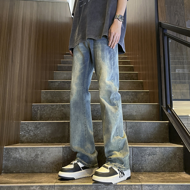 Jeans retro estadounidenses para hombres primavera y otoño nuevos pantalones vibe de alta calle, pantalones de moda, pantalones sueltos de piernas anchas, pantalones de microescalado