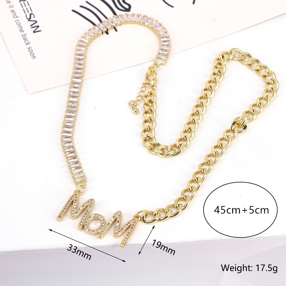 Letters Mom Necklace Mother's Day Retro Copper Collarbone Chain display picture 2