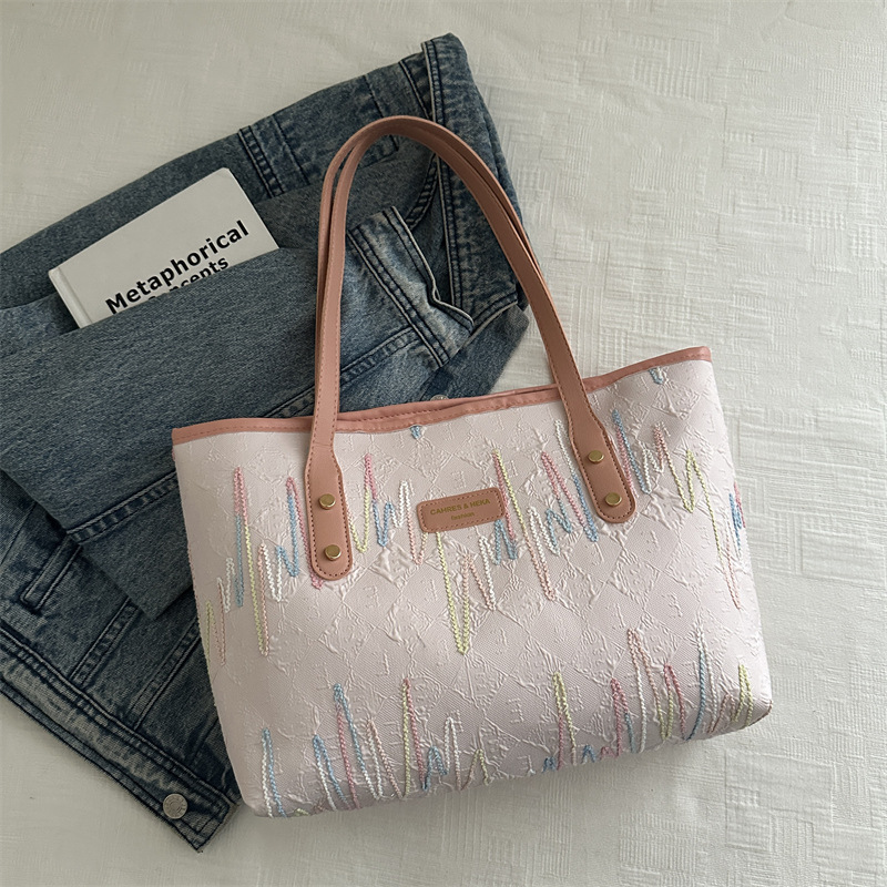 Bolsa de gran capacidad de viaje ocio para mujeres 2024 nueva moda para estudiantes universitarios en clase de hombro único bordado rayas bolsa de mano