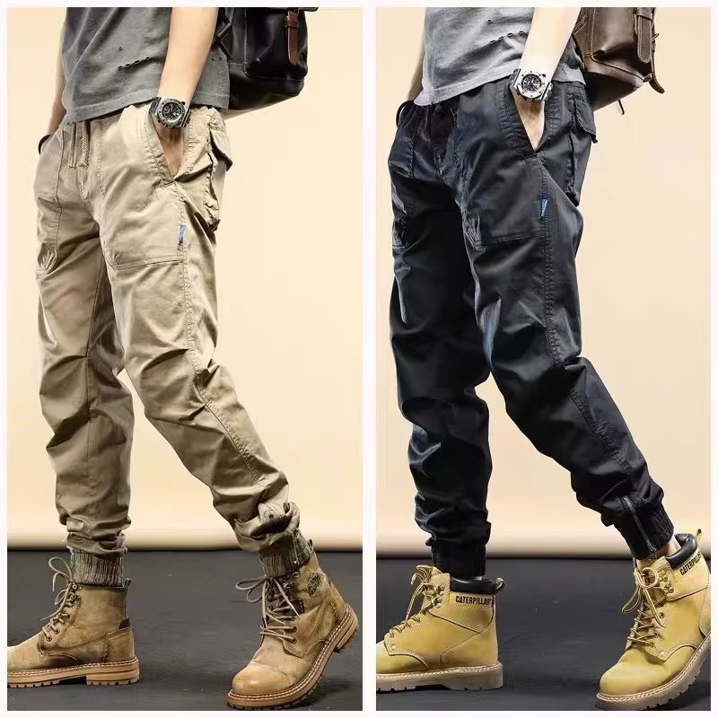 American Style Khaki Cargo Cool Spring Autumn New Trendy Men's Casual Loose Fit Jogger Pants_voghion.com