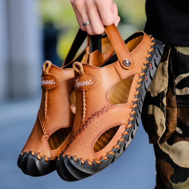 Sandals Men's 2024 Men's Casual Shoes Summer Outdoor Fashion Cowhide Sandals Men's Large Size Men's Shoes Cross-border Explosive
