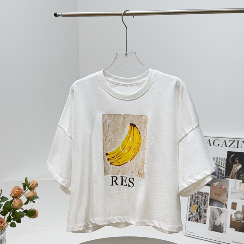 MC&25 夏新作 ドーパミンバナナプリント半袖アメリカンレトロショートコンタクト瞬間冷感コットンTシャツ|undefined