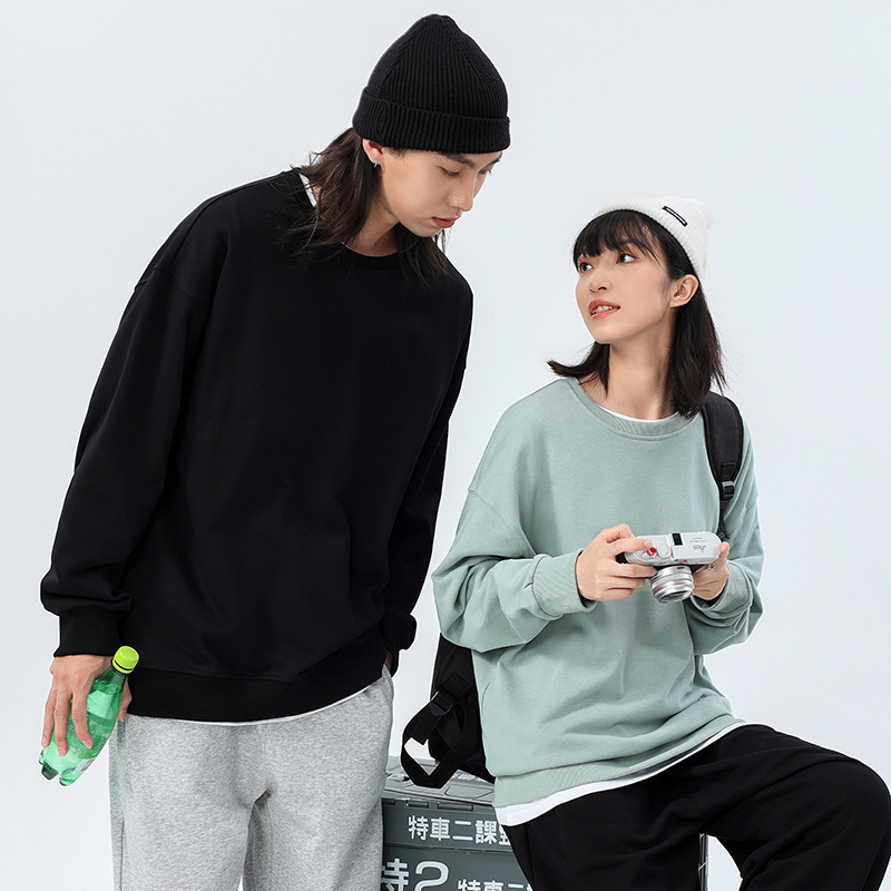 360g heavy-duty dropped-shoulder crew neck sweatshirt with ribbed knit, couple's loose fit, customizable printing, national trend style, 2023 new design, turtleneck sweater