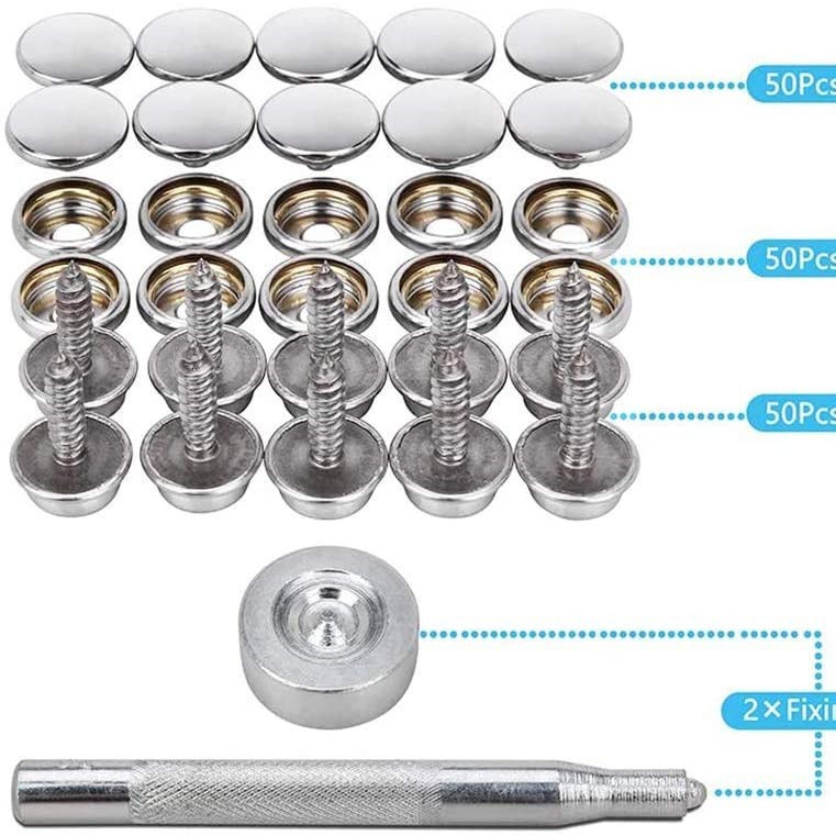15mm tornillo de acero inoxidable grande hebilla blanca tornillo de lona hebilla fija hebilla de tornillo de yate con herramienta de instalación