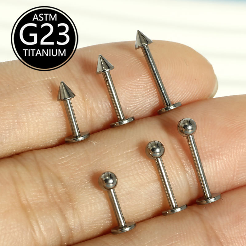 G23 Titanium External Thread Lip Piercing 16g Rod Tip Cone Tongue Piercing Devil Piercing Flat Base Rod Ear Piercing Titanium Alloy Body Piercing Jewelry detail image 7