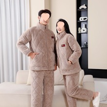 新款情侣睡衣冬季加厚三层夹棉家居服高领拉链特厚可外穿家居服套