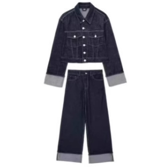 Cross-Border European and American Clothing Aliexpress Ins Popular Personalized Denim Jacket + Flared Hem Jeans Suit