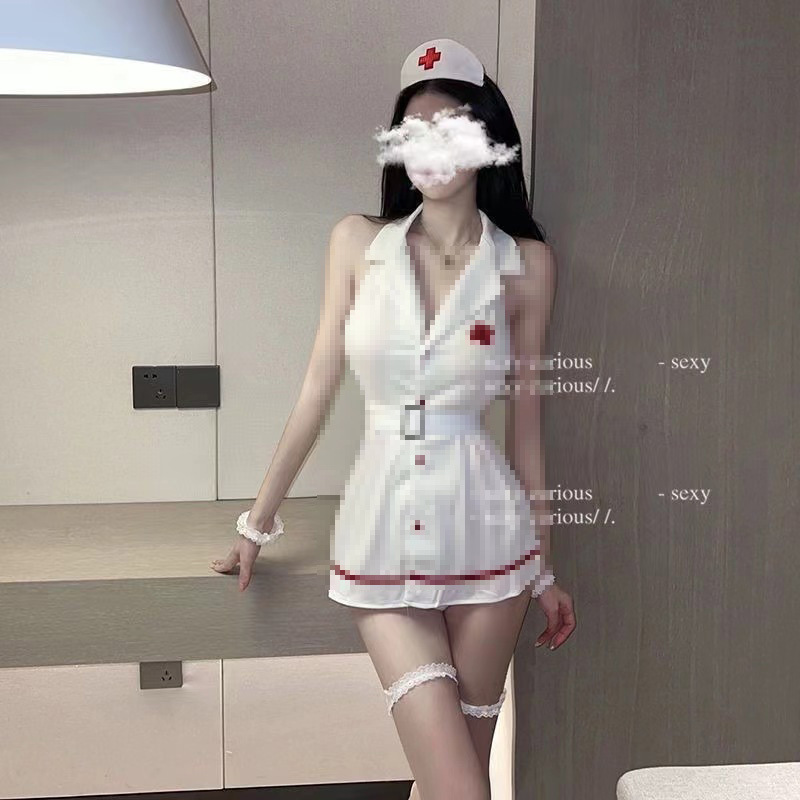 Pure Desire Sweet Nurse Cosplay Uniform White Angel Two-Piece Internet Celebrity Host Photo Lingerie Role-Playing Set