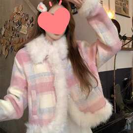毛呢小香风外套女秋冬季新款小个子高级感气质加绒厚棉服短款棉衣