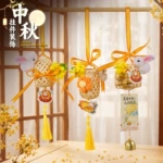中  秋节竹编灯笼手工diy材料包儿童手提玉兔小灯笼古风花灯配饰