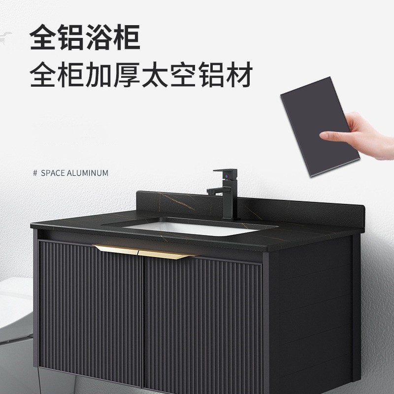 Luz de lujo engrosada espacio gabinete de baño de aluminio combinación integrada lavabo de cerámica gabinete roca placa baño lavabo