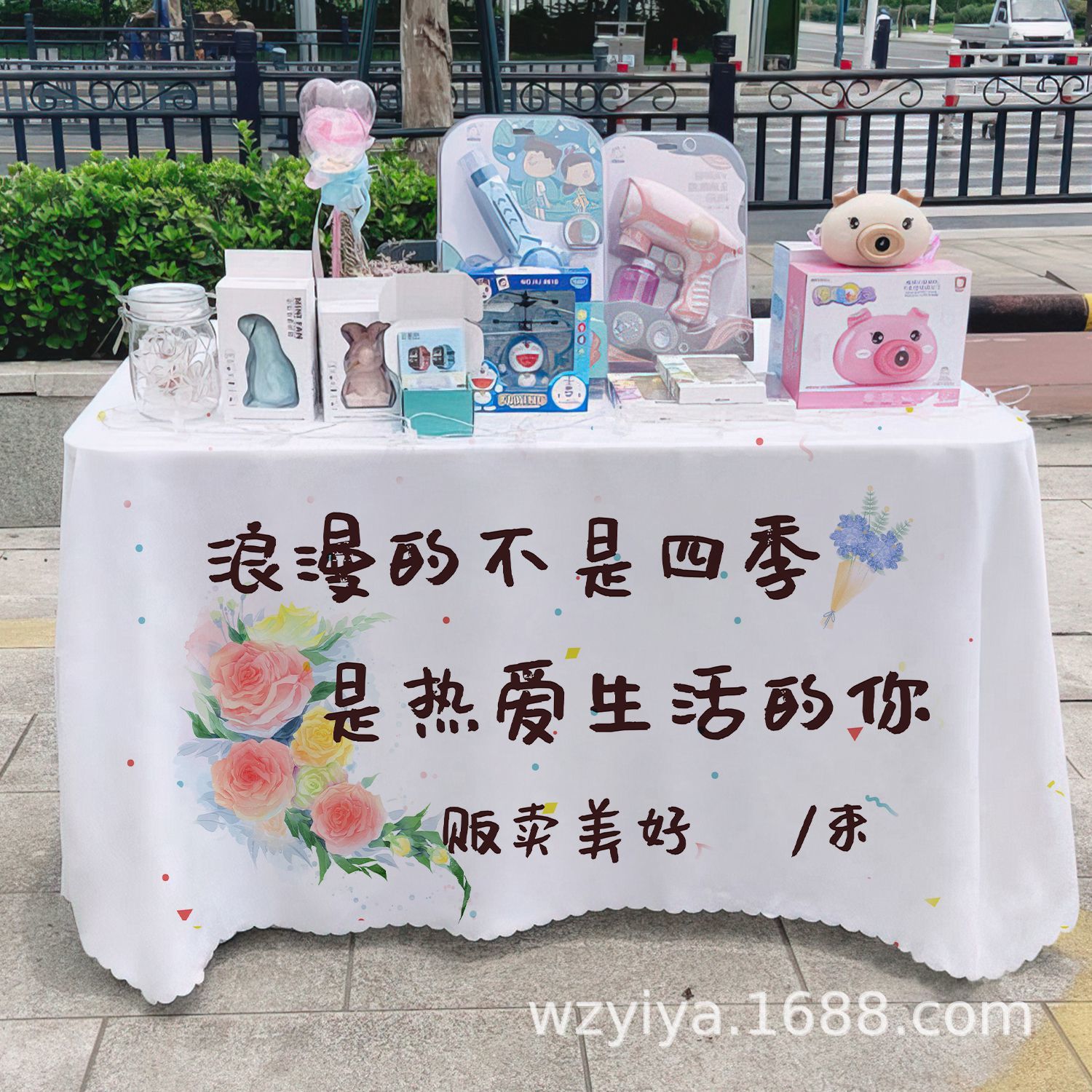 Venta de flores publicitarias publicidad mercado nocturno puestos de mesa tela carro mesa tela tela de mesa acera