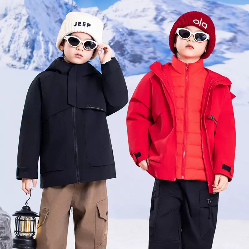 儿童冲锋衣三合一户外登山服防风防水中大童羽绒服男童摇粒绒外套