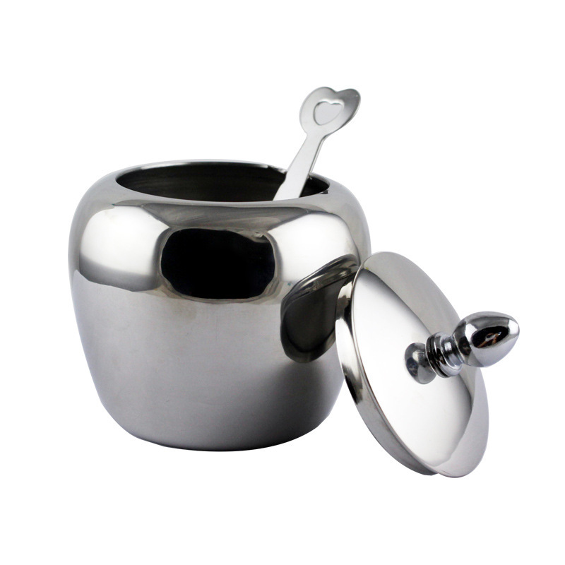 304不锈钢带勺调味罐苹果糖盅香料罐厨房调料罐盐罐调味盒调料