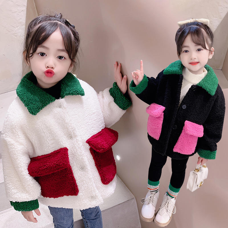 女童韩版冬装外套2022女童加厚时髦冬季上衣小童毛毛衣加厚外套
