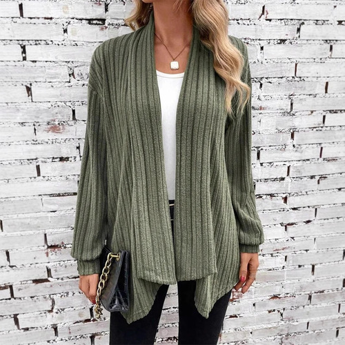 Women's 2025 European and American Autumn/Winter Long-Sleeve Solid Color Loose Open-Front Coat