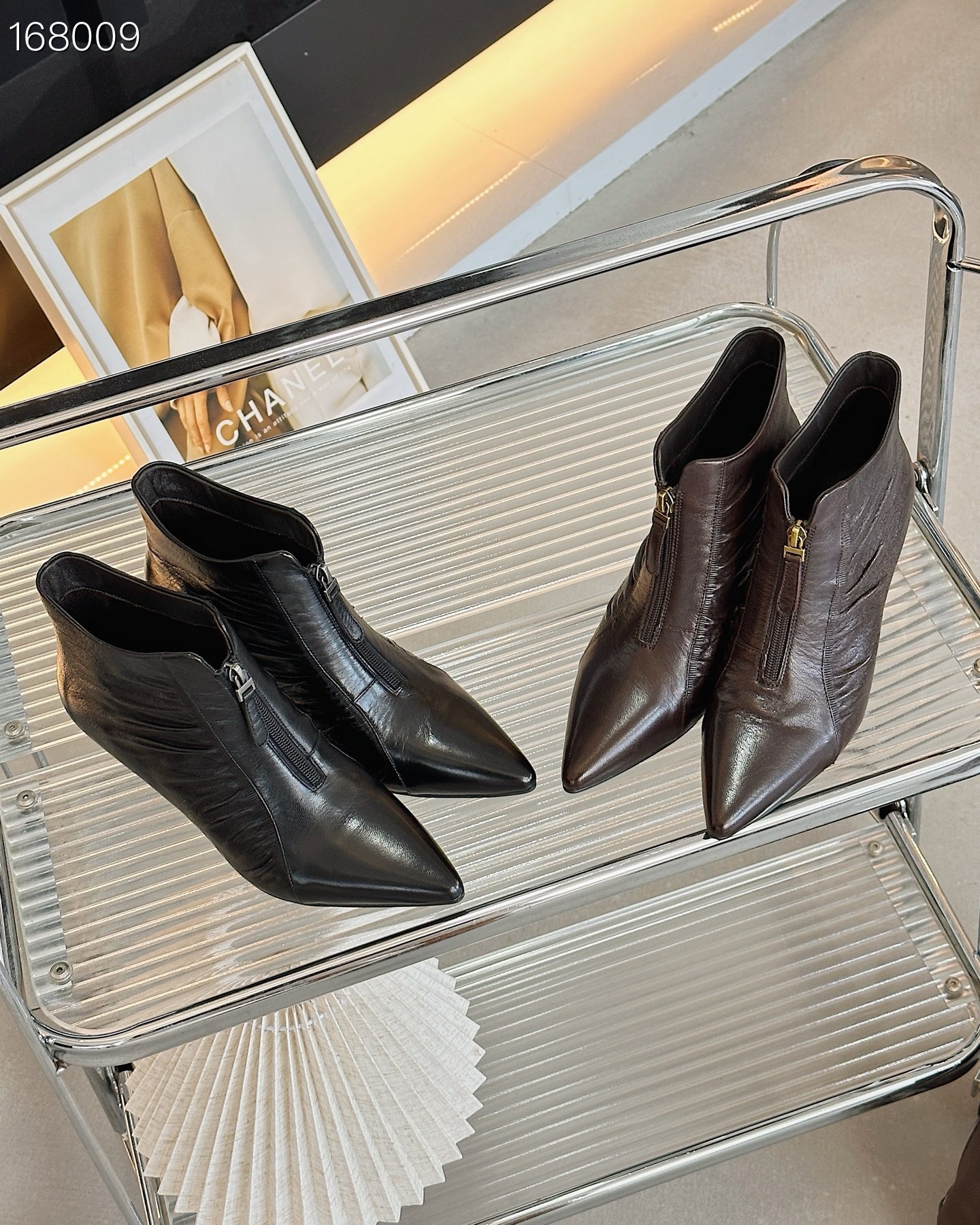 Boot nữ cổ thấp mũi nhọn gót nhọn khóa kéo trước nhún thời trang thu đông 2024 — Màu đen chi tiết 8