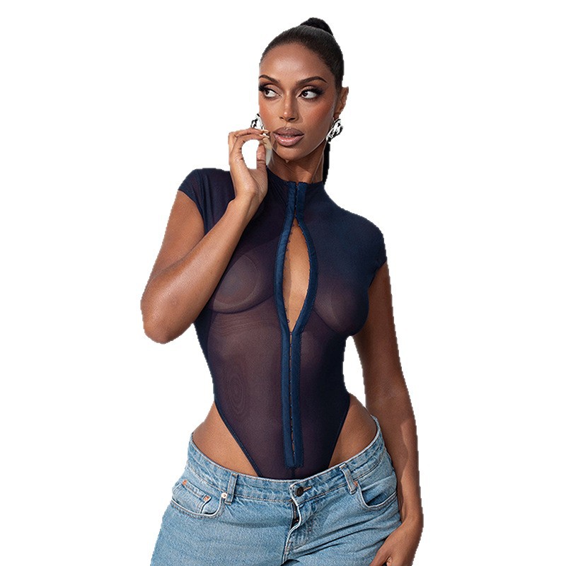 2025 verano europeo y americano transfronterizo nuevas mujeres sexy cuello redondo hebilla de metal pantalones cortos triangulares malla mono mujer image 6
