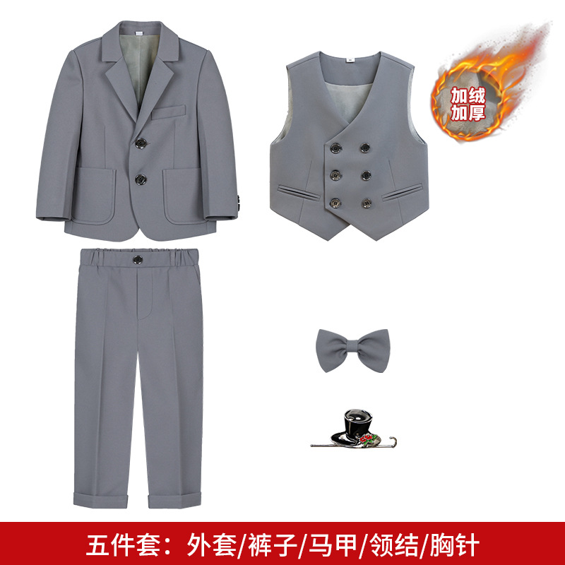 Traje de los muchachos vestido de primavera y otoño nuevo color sólido británico pequeño traje de los muchachos de piano anfitrión actividad rendimiento traje