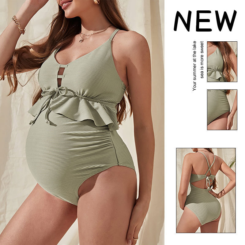 2026 Summer New Style Amazon European and American Fashion Solid Color Loose Maternity One-Piece Swimsuit with Straps Beach Bikini 2026 Summer New Style Amazon European and American Fashion Solid Color Loose Maternity One-Piece Swimsuit with Straps Beach Bikini