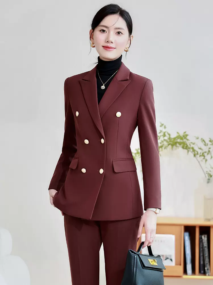高端红色西装套装女公考面试主持正装职业气质珠宝店美容院工作服