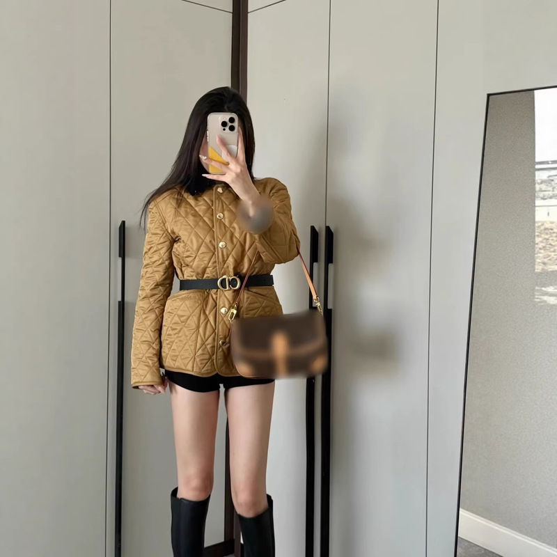 Nanyou High-End Version B Brand Embroidered Diamond Quilted Turn-Down Collar Gold Armor Cotton Jacket Women's Winter Coat