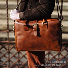 跨境真皮男士可调节单肩斜挎包 复古时尚大容量多功能防水手提包