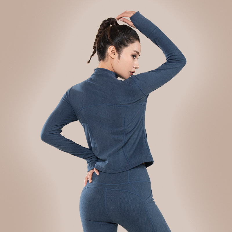Juyitang cepillado yoga ropa superior melocotón deportes abrigo de las mujeres del otoño y el invierno de la cremallera del collar del soporte corriendo ropa de entrenamiento
