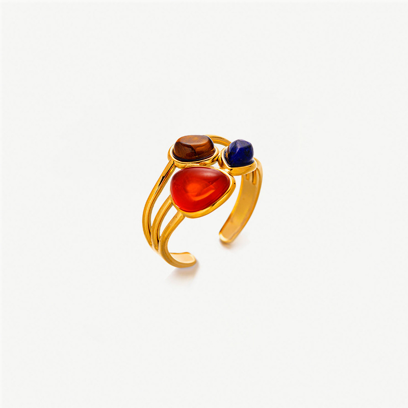 Anillos de acero de titanio de acero inoxidable transfronterizos de ágata rojo anillos de piedra natural joyas gemas
