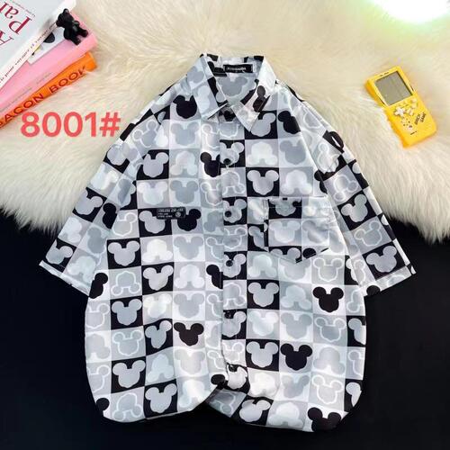Men's Summer Vintage Floral Print Hong Kong Style Short Sleeve Button-Down Shirt Loose Thin-Fitted Top