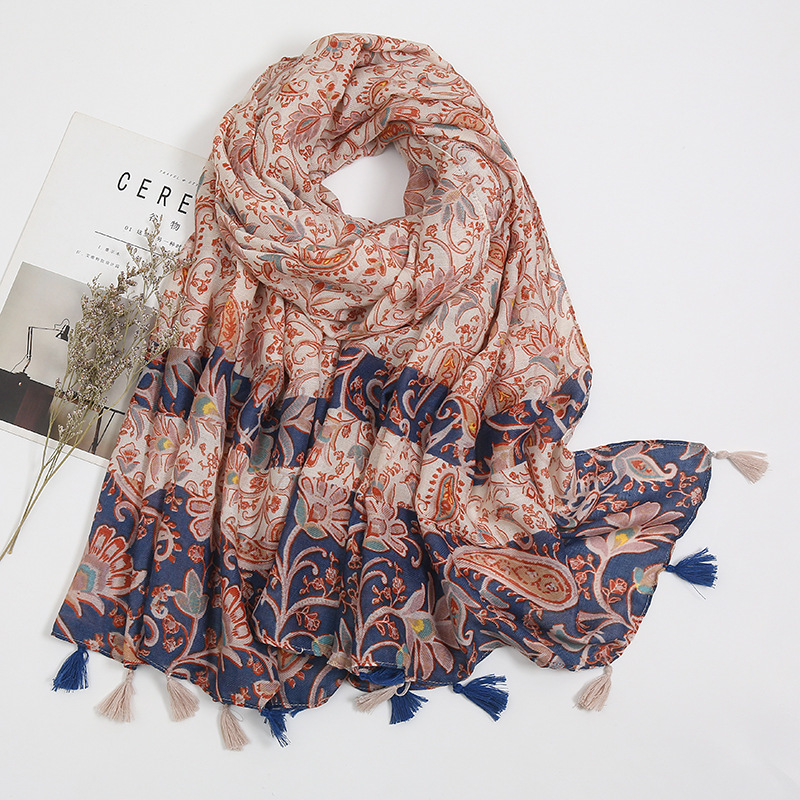 200g Weight Silk Scarf Classification Holiday, Daily Occasion Polyester Material Flower Pattern Spring, Autumn Season Women's Gender Sweet, Pastoral Style Women's Sweet Pastoral Flower Polyester Silk Scarf 9