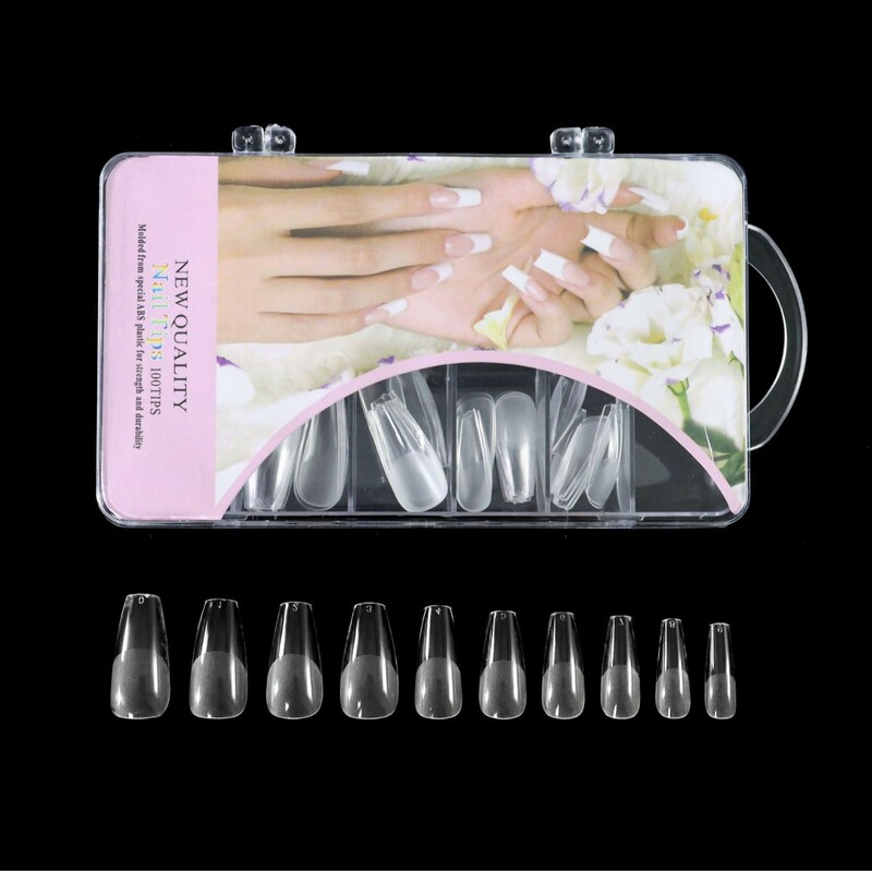 Manicure Nails 100 Pieces Transparent Box Card Pack Seamless Nails Full and Half Stickers French Wearable Nails Long Ballet Easiest for Match
