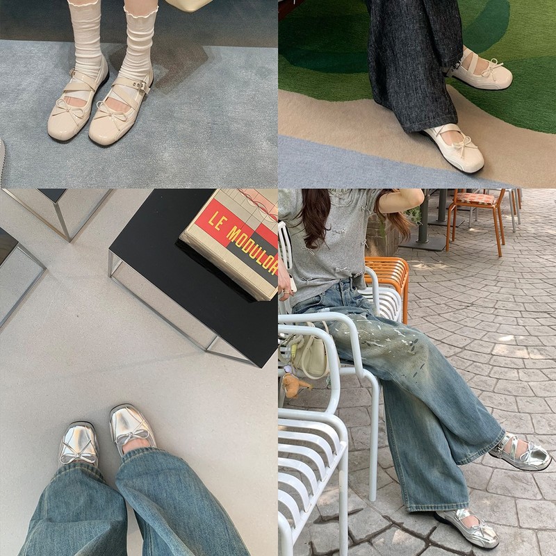 葡萄妈同款现货~交叉带软底软面一字扣带增高圆头蝴蝶结单鞋女|undefined
