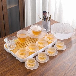 Glass Kung Fu Tea Set Glass Travel Tea Cup Tea Maker Home Light Luxury Chinoiserie Full Set Large Size