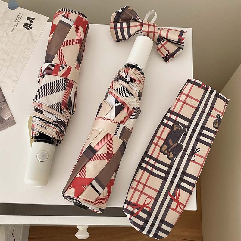 Classic Plaid Folding Fully Automatic Cartoon Student Top Quality Sunshade Umbrella UV Protection Dual-Use For Sun And Rain_voghion.com