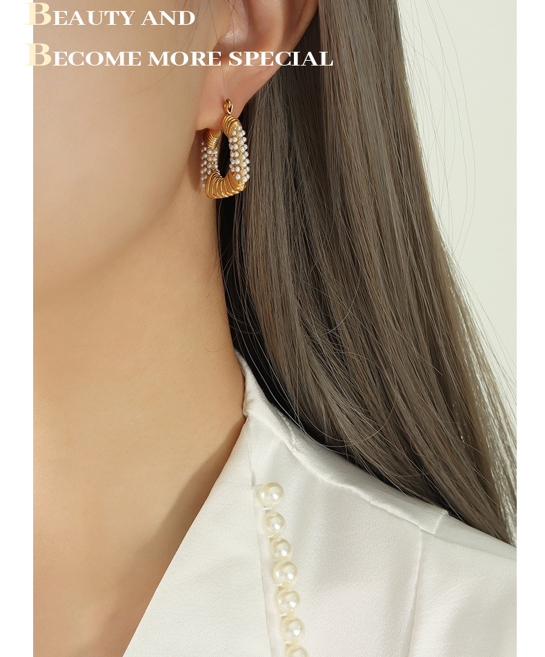 1 Paire Style Simple Forme En U Acier Au Titane Placage Incruster Perles Artificielles Des Boucles D'oreilles display picture 2