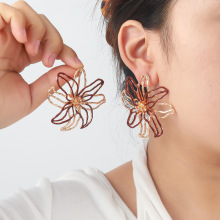 ZA秋款欧美夸张大牌立体花卉镂空滴油耳环女波西米亚耳饰跨境货源