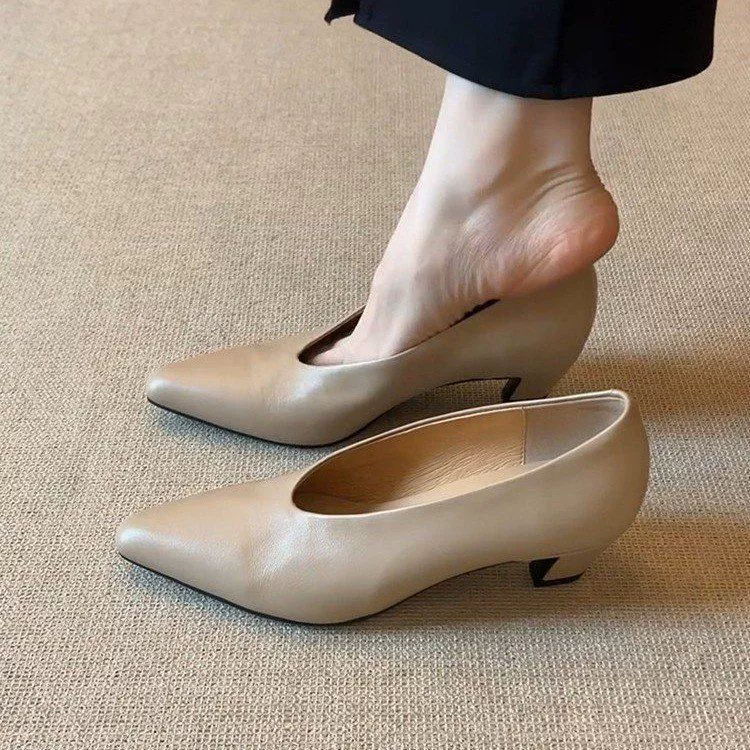 Женские туфли-лодочки на высоком каблуке с заострённым носком, универсальные туфли на небольшом каблуке, ретро-минималистичные туфли-черницы на толстом каблуке
