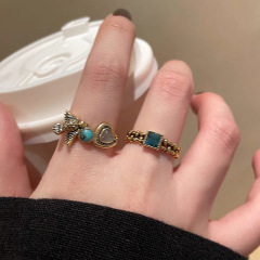 中古風は古いレトロな緑松石の開口指輪を作ります。